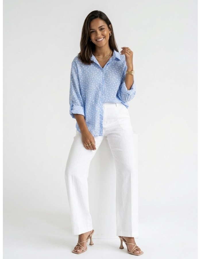 CHEMISE BLEU CLAIR À POIS COUPE AJUSTABLE- FEMME
