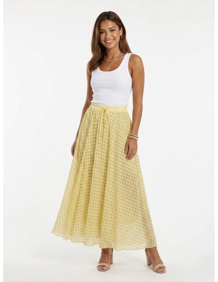 JUPE LONGUE JAUNE À POIS TAILLE ÉLASTIQUÉE – FEMME