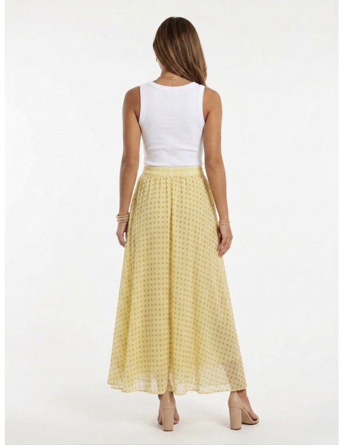 JUPE LONGUE JAUNE À POIS TAILLE ÉLASTIQUÉE – FEMME