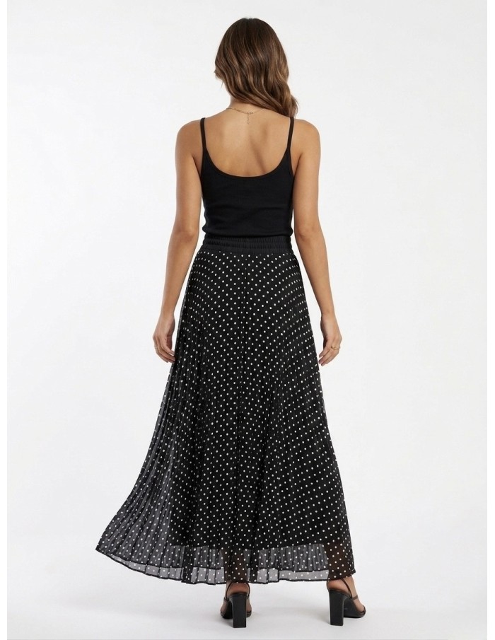JUPE LONGUE NOIR À POIS TAILLE ÉLASTIQUÉE – FEMME