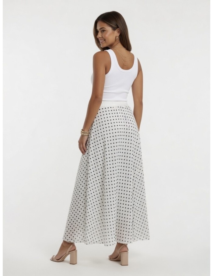JUPE LONGUE BLANCHE À POIS TAILLE ÉLASTIQUÉE – FEMME