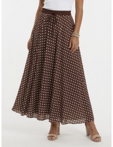 JUPE LONGUE MARRON À POIS TAILLE...