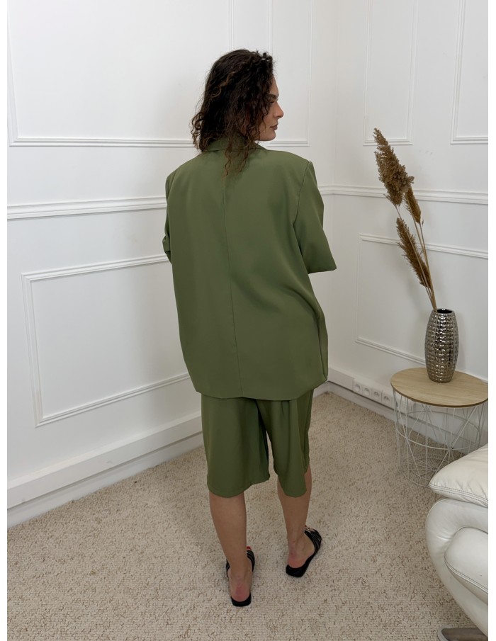 ENSEMBLE TAILLEUR KAKI BERMUDA BLAZER MANCHES COURTES  - FEMME