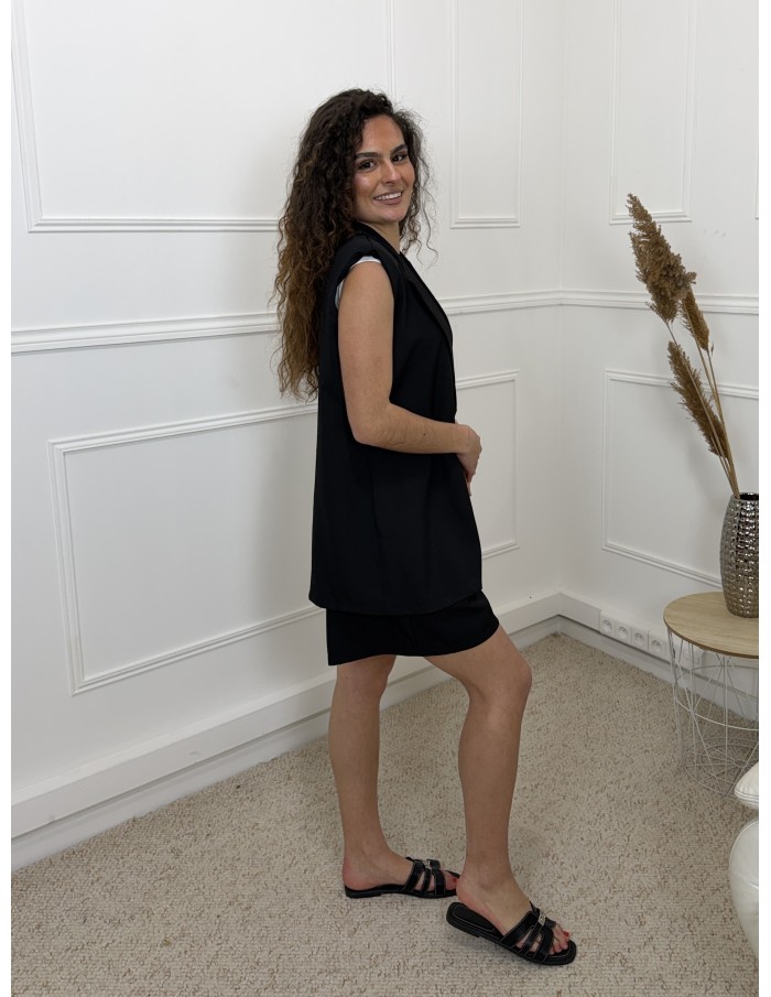 ENSEMBLE SANS MANCHES NOIR BERMUDA BLAZER MANCHES COURTES  - FEMME