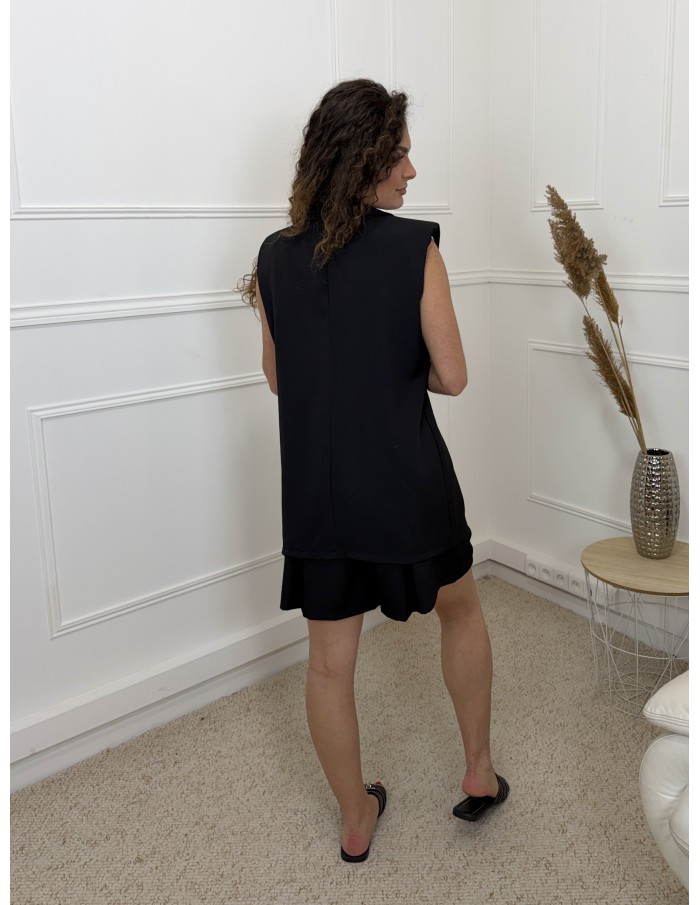 ENSEMBLE SANS MANCHES NOIR BERMUDA BLAZER MANCHES COURTES  - FEMME