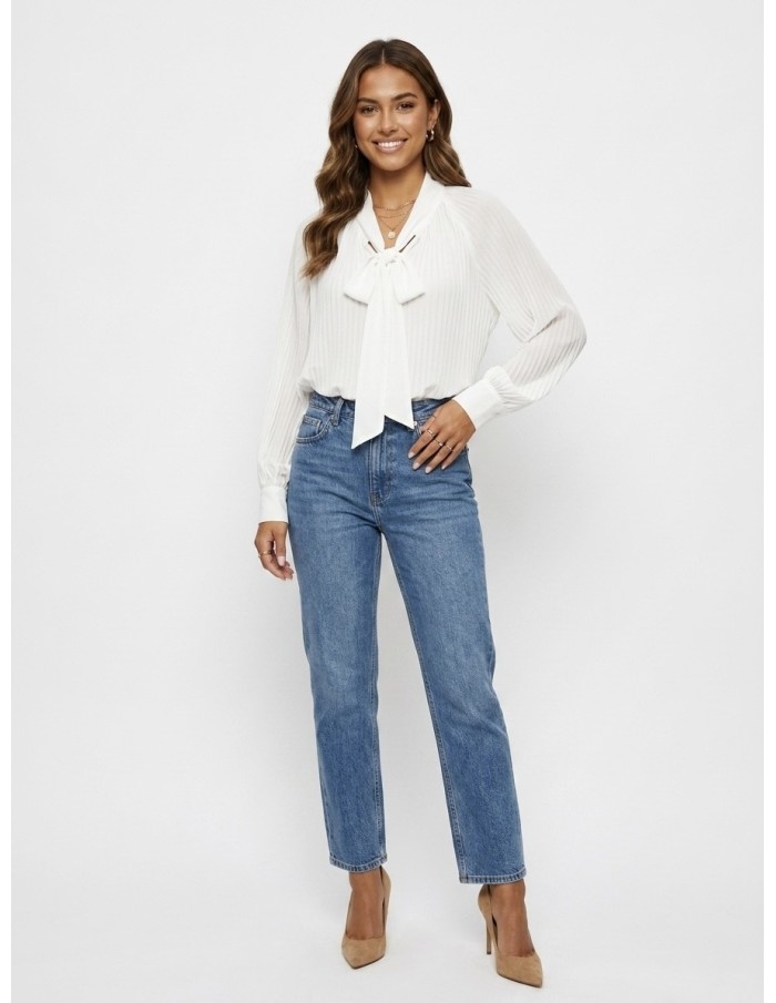 BLOUSE BLANCHE COL LAVALLIÈRE COUPE FLUIDE & DÉTAILS FRONCÉS - FEMME