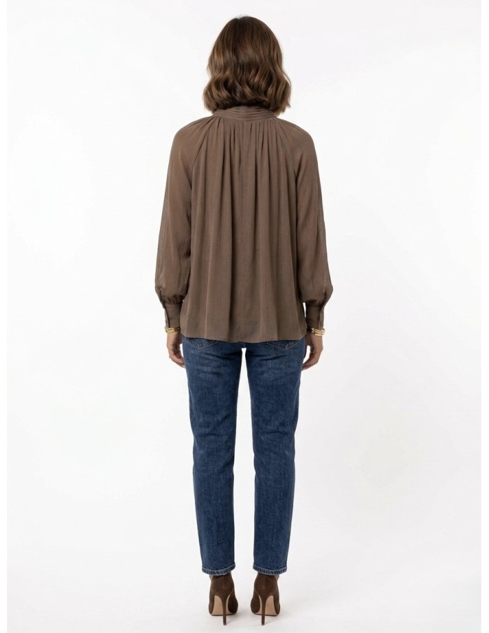 BLOUSE MARRON COL LAVALLIÈRE COUPE FLUIDE & DÉTAILS FRONCÉS - FEMME