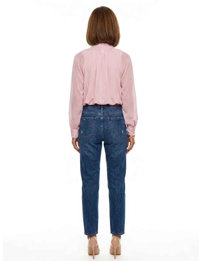 BLOUSE ROSE CLAIR COL LAVALLIÈRE COUPE FLUIDE & DÉTAILS FRONCÉS - FEMME