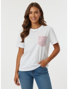 T-SHIRT ROSE POCHE STRASS...