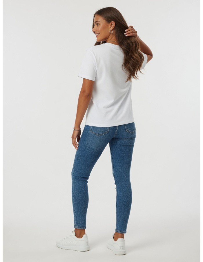 T-SHIRT ROSE POCHE STRASS  - femme