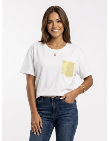 T-SHIRT JAUNE POCHE STRASS  - femme