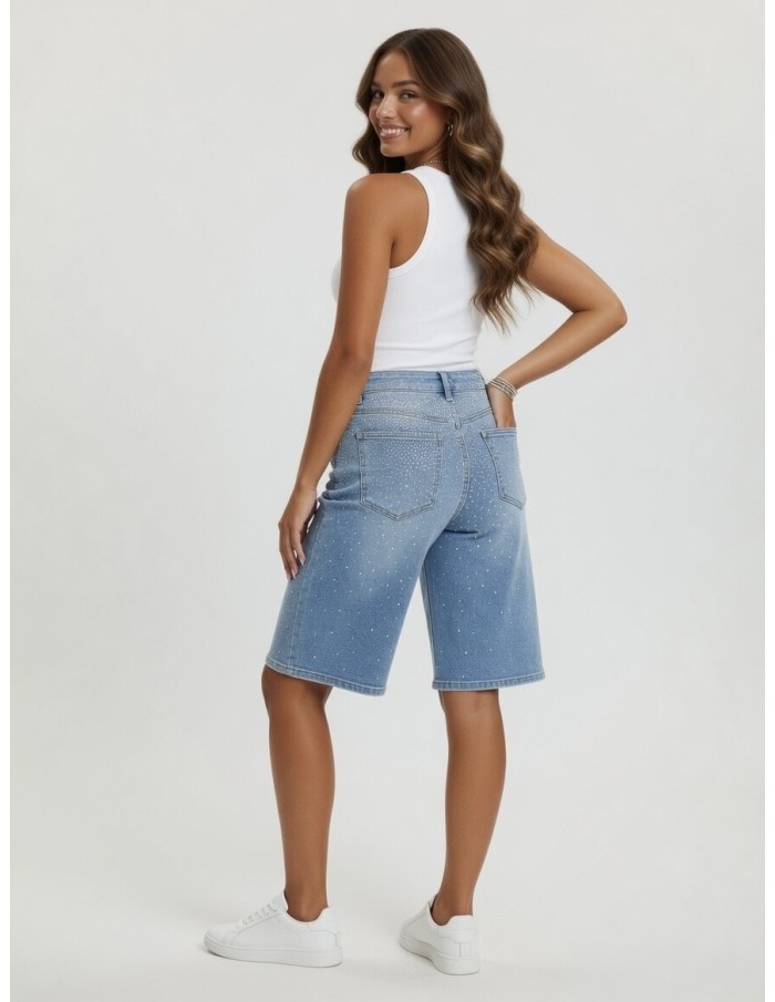 SHORT/BERMUDA DENIM STRASS COUPE DROITE - FEMME