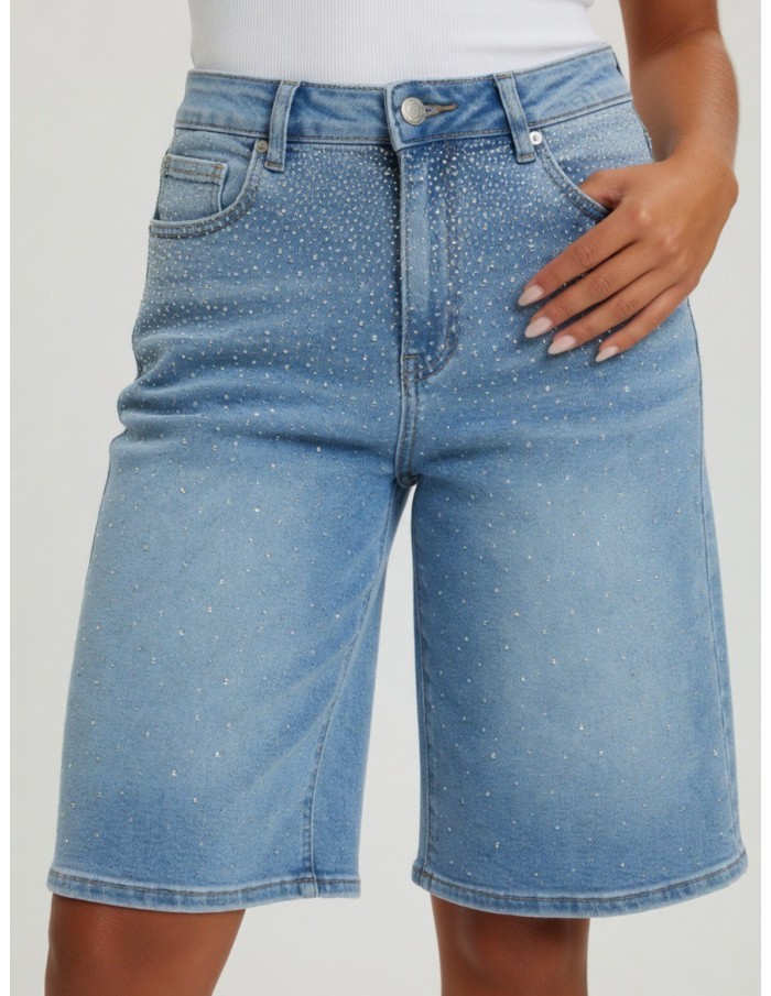 SHORT/BERMUDA DENIM STRASS COUPE DROITE - FEMME