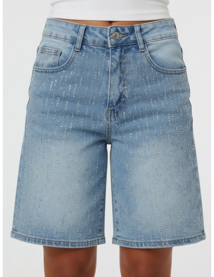 SHORT DENIM EFFET PLUIE DE STRASS - FEMME
