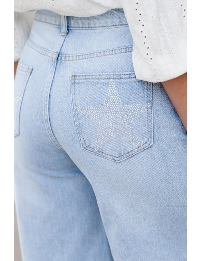 Short Bermuda Jean Asymétrique Détail Strass Étoile Femme | Zerda Boutiques