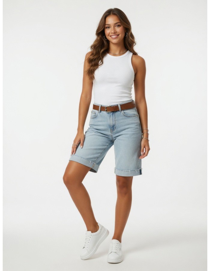 Short Bermuda en Jean avec Ceinture Femme | Zerda Boutiques