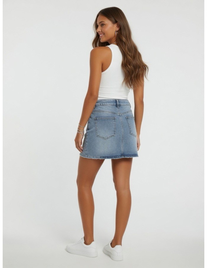 JUPE COURTE EN JEAN DÉTAILS STRASS - FEMME