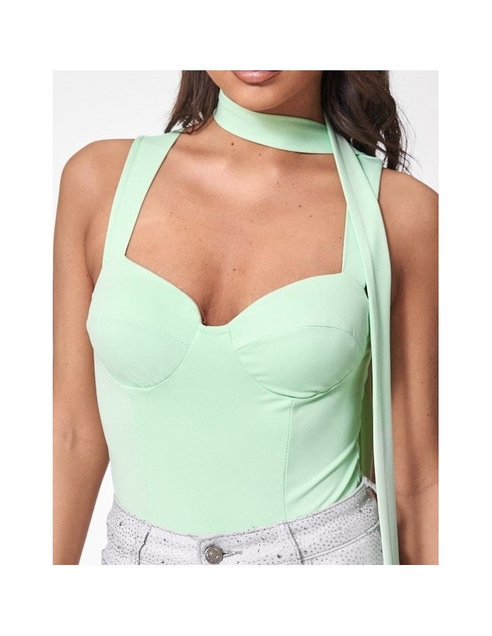 TOP BUSTIER VERT MENTHE COUPE CORSET & FOULARD INTÉGRÉE - FEMME