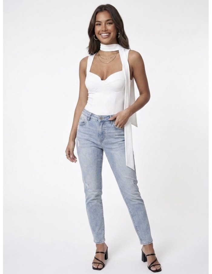 TOP BUSTIER BLANC COUPE CORSET & FOULARD INTÉGRÉE - FEMME