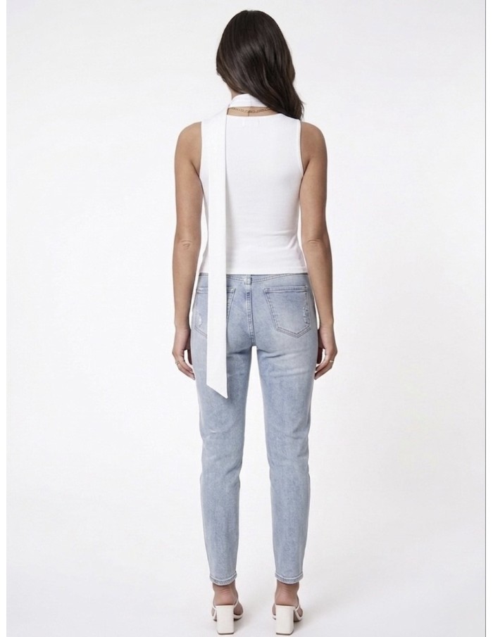 TOP BUSTIER BLANC COUPE CORSET & FOULARD INTÉGRÉE - FEMME