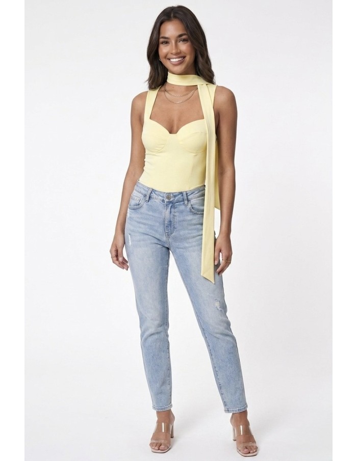 TOP BUSTIER JAUNE COUPE CORSET & FOULARD INTÉGRÉE - FEMME