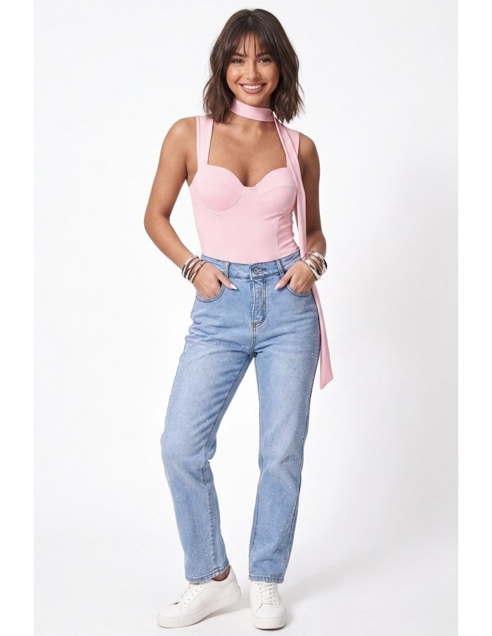 TOP BUSTIER ROSE COUPE CORSET & FOULARD INTÉGRÉE - FEMME
