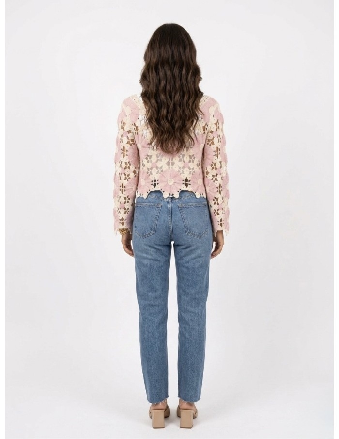 TOP ROSE EN CROCHET MOTIFS FLEURS - FEMME