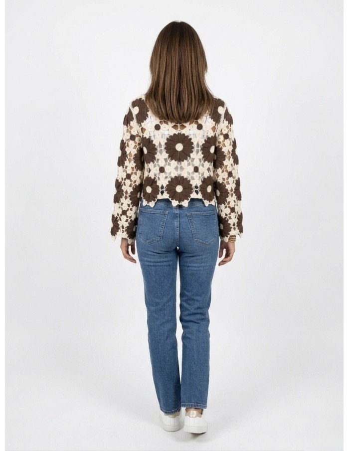 TOP MARRON EN CROCHET MOTIFS FLEURS - FEMME