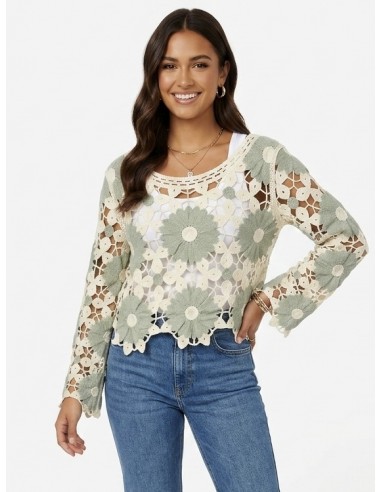 TOP VERT SAUGE EN CROCHET MOTIFS...