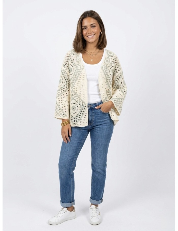 GILET VERT SAUGE EN CROCHET & MOTIFS GÉOMÉTRIQUES - FEMME