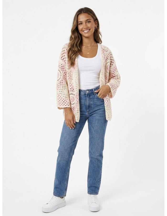 GILET ROSE EN CROCHET & MOTIFS GÉOMÉTRIQUES - FEMME
