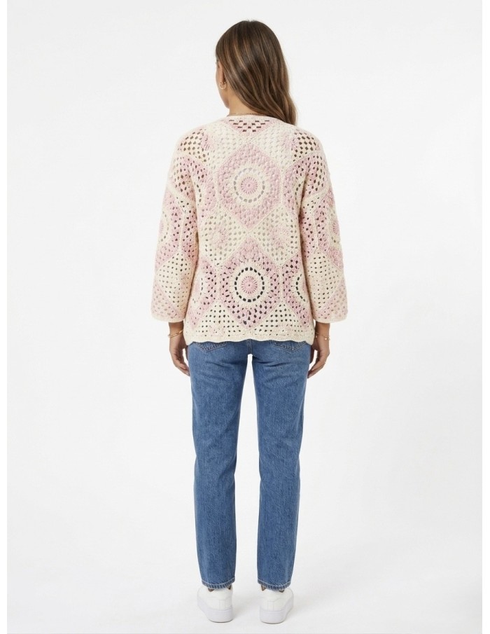 GILET ROSE EN CROCHET & MOTIFS GÉOMÉTRIQUES - FEMME