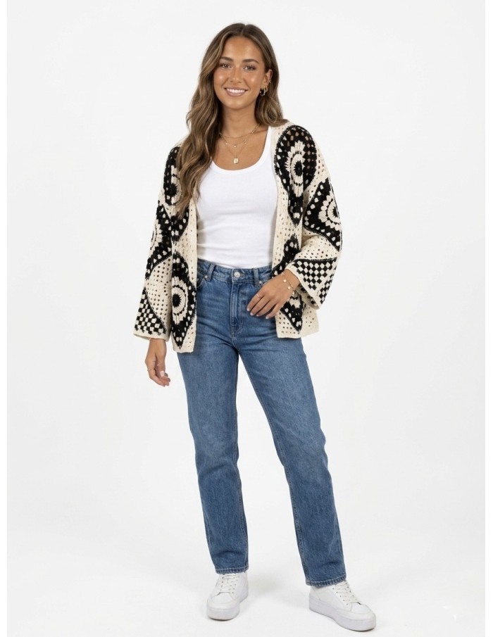 GILET NOIR EN CROCHET & MOTIFS GÉOMÉTRIQUES - FEMME