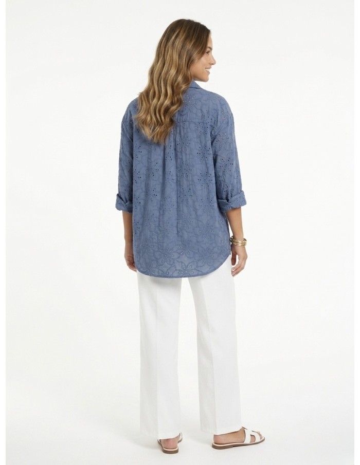 Chemise Bleue Broderie Fleurs Femme | Zerda Boutiques