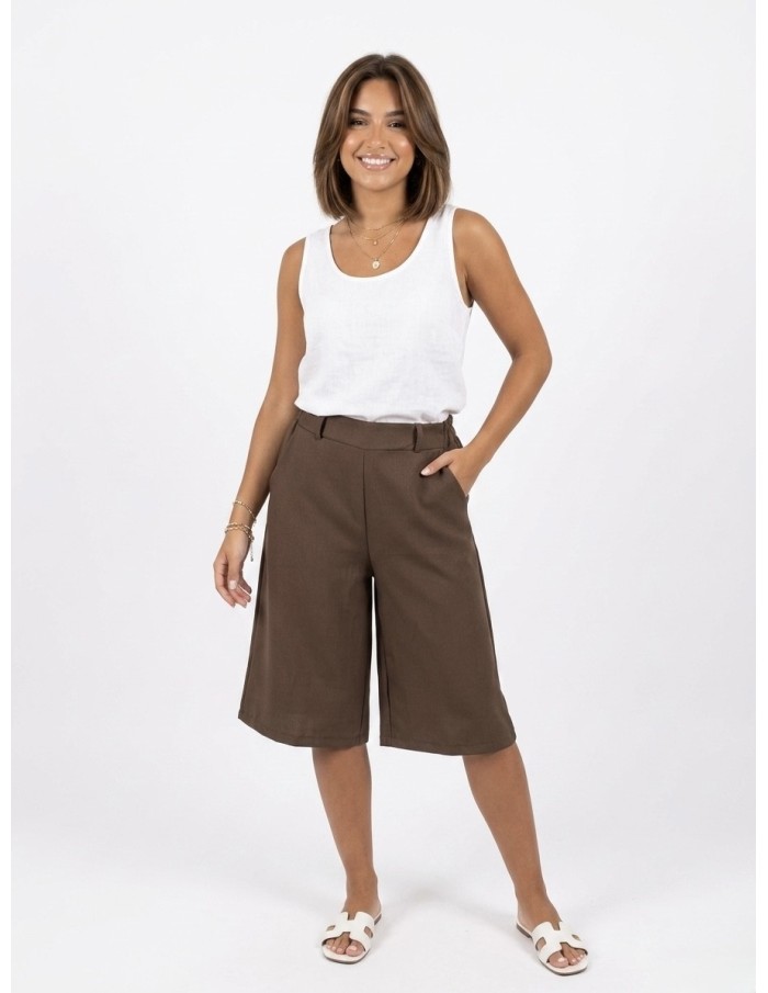Pantacourt Marron Coupe Large Uni Femme | Zerda Boutiques