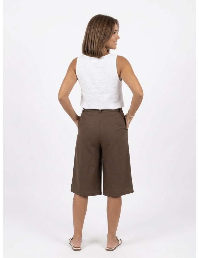 Pantacourt Marron Coupe Large Uni Femme | Zerda Boutiques