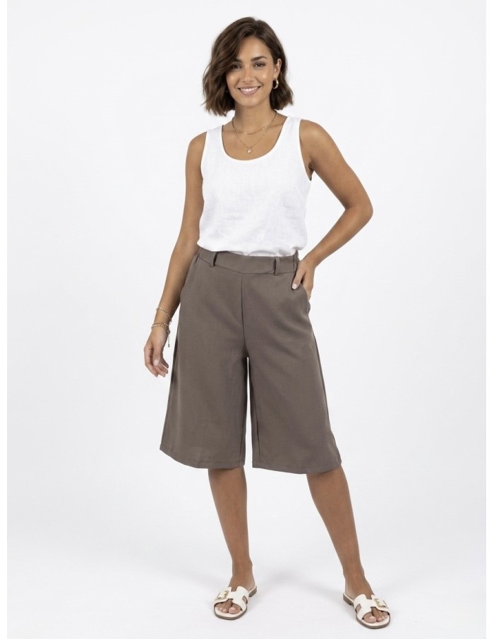 Pantacourt taupe Coupe Large Uni Femme | Zerda Boutiques