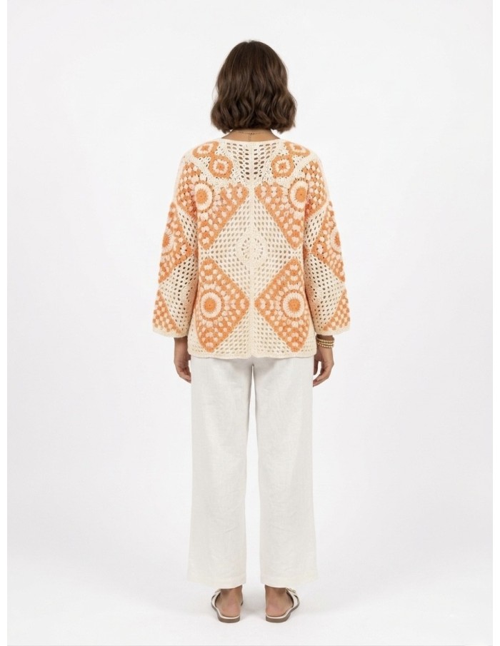 GILET ORANGE EN CROCHET & MOTIFS GÉOMÉTRIQUES - FEMME