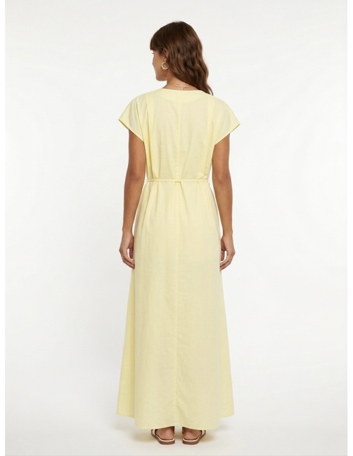 Robe Longue Jaune Col V Femme | Zerda Boutiques