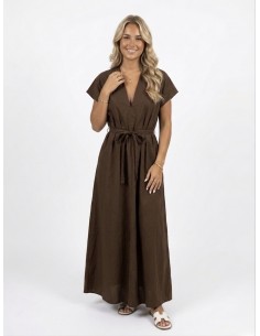 ROBE LONGUE MARRON COL V -...