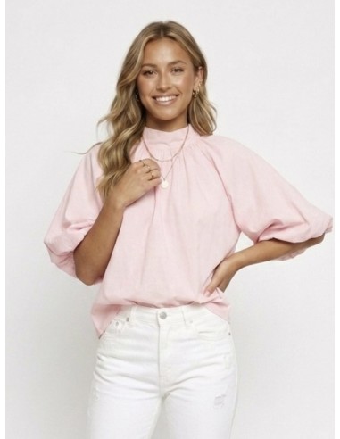 TOP ROSE MANCHES BOUFFANTES DOS NU...