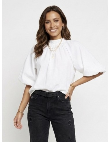 TOP BLANC MANCHES BOUFFANTES DOS NU...