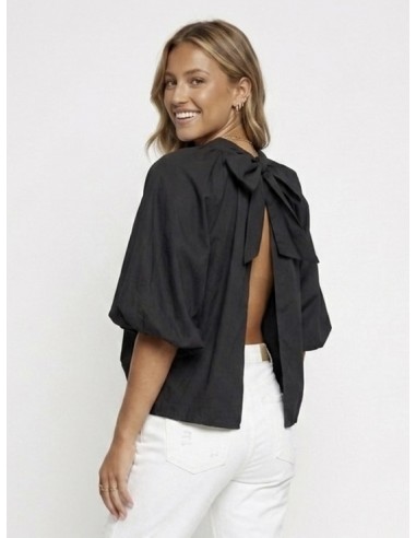 TOP NOIR MANCHES BOUFFANTES DOS NU...