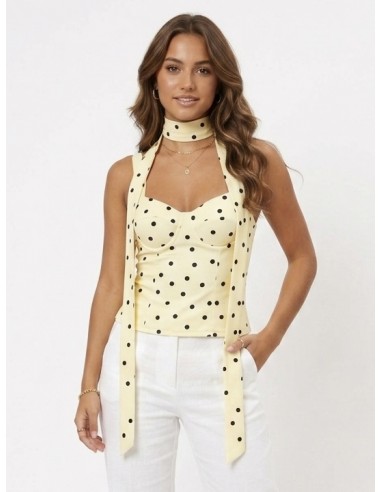 TOP BUSTIER JAUNE A POIS & FOULARD...