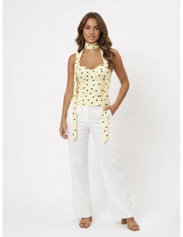 Top Bustier Jaune à Pois Foulard Intégré Femme | Zerda Boutiques