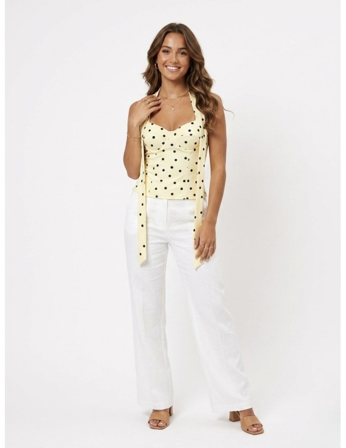 Top Bustier Jaune à Pois Foulard Intégré Femme | Zerda Boutiques