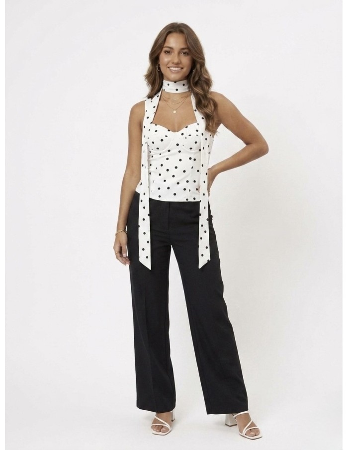 Top Bustier Blanc à Pois Foulard Intégré Femme | Zerda Boutiques