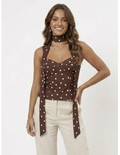 TOP BUSTIER CHOCOLAT A POIS...