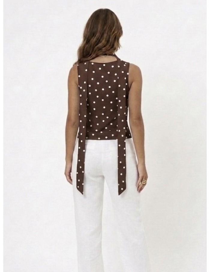 Top Bustier Marron à Pois Foulard Intégré Femme | Zerda Boutiques