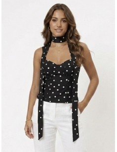 TOP BUSTIER NOIR A POIS &...